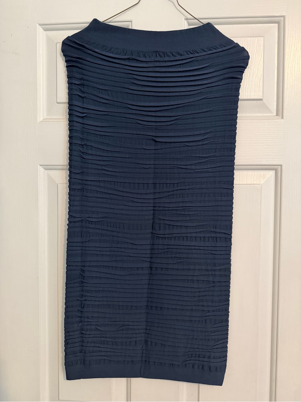 Navy Textured Pleated Midi Skirt